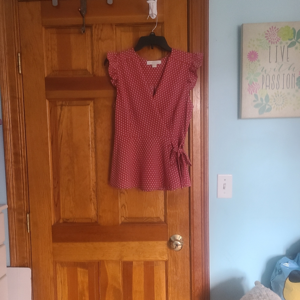 Monteau Mauve & White Polka Dot Sleeveless Peplum Top size XL - Picture 5 of 6